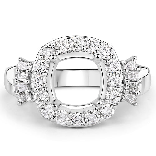 Bids.com 0.73 Carat Genuine White Diamond 14K White Gold Semi Mount Ring - holds 8x8mm Cushion Gemstone Rings