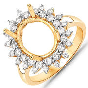 Bids.com 0.79 Carat Genuine White Diamond 14K Yellow Gold Semi Mount Ring - holds 11x9mm Oval Gemstone Rings