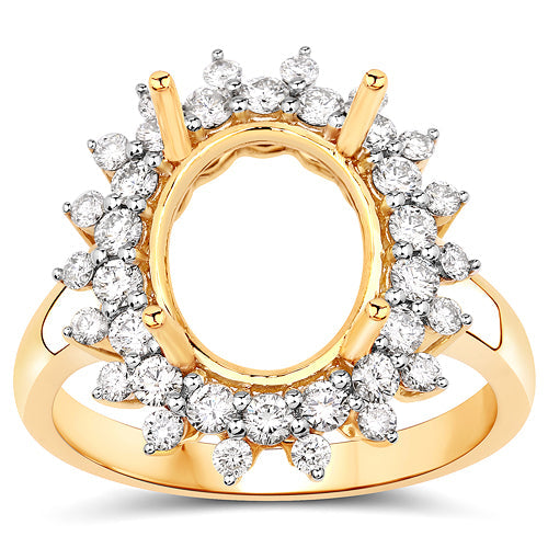 Bids.com 0.79 Carat Genuine White Diamond 14K Yellow Gold Semi Mount Ring - holds 11x9mm Oval Gemstone Rings