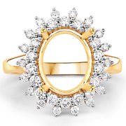 Bids.com 0.79 Carat Genuine White Diamond 14K Yellow Gold Semi Mount Ring - holds 11x9mm Oval Gemstone Rings