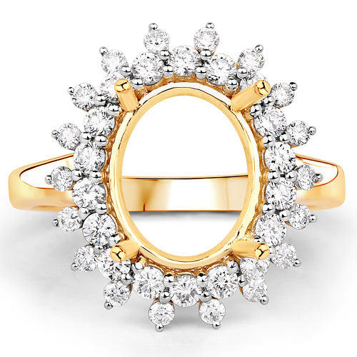 Bids.com 0.79 Carat Genuine White Diamond 14K Yellow Gold Semi Mount Ring - holds 11x9mm Oval Gemstone Rings