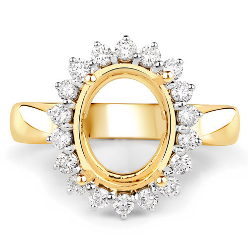 Bids.com 0.54 Carat Genuine White Diamond 14K Yellow Gold Semi Mount Ring - holds 11x9mm Oval Gemstone Rings