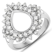 Bids.com 0.89 Carat Genuine White Diamond 14K White Gold Semi Mount Ring - holds 11x9mm Pear Gemstone Rings