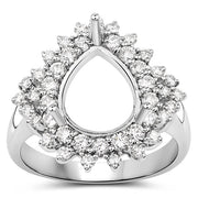 Bids.com 0.89 Carat Genuine White Diamond 14K White Gold Semi Mount Ring - holds 11x9mm Pear Gemstone Rings
