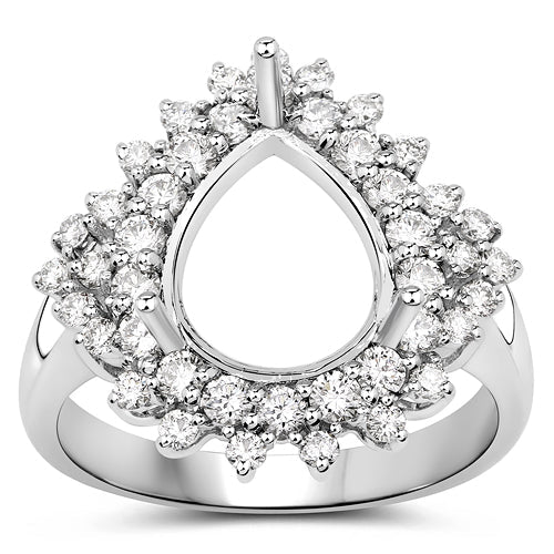 Bids.com 0.89 Carat Genuine White Diamond 14K White Gold Semi Mount Ring - holds 11x9mm Pear Gemstone Rings