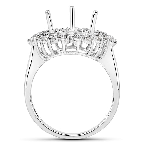 Bids.com 0.89 Carat Genuine White Diamond 14K White Gold Semi Mount Ring - holds 11x9mm Pear Gemstone Rings