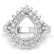 Bids.com 0.89 Carat Genuine White Diamond 14K White Gold Semi Mount Ring - holds 11x9mm Pear Gemstone Rings