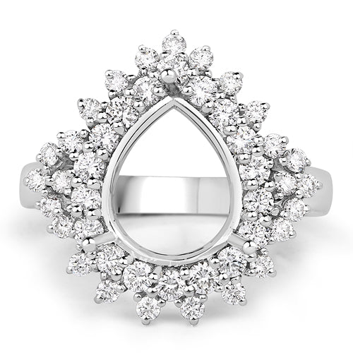 Bids.com 0.89 Carat Genuine White Diamond 14K White Gold Semi Mount Ring - holds 11x9mm Pear Gemstone Rings