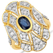 Bids.com 1.54 Carat Genuine Blue Sapphire and White Diamond .925 Sterling Silver Ring Rings