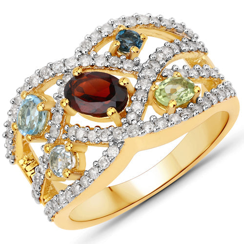 Bids.com 1.76 Carat Genuine Multi Stones .925 Sterling Silver Ring Rings