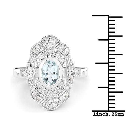 Bids.com 1.02 Carat Genuine Aquamarine and White Topaz .925 Sterling Silver Ring Rings