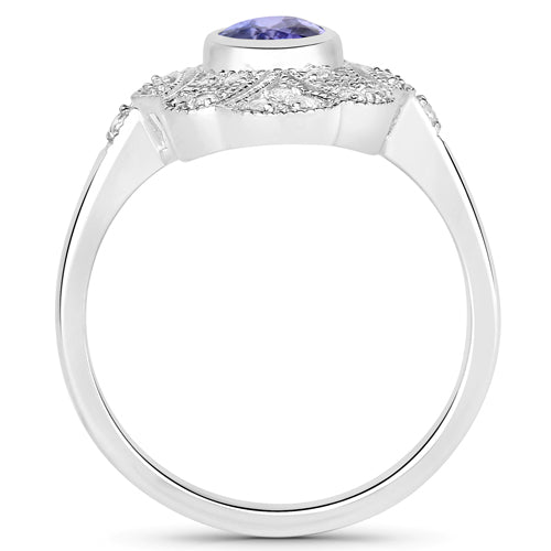 Bids.com 1.17 Carat Genuine Tanzanite and White Topaz .925 Sterling Silver Ring Rings