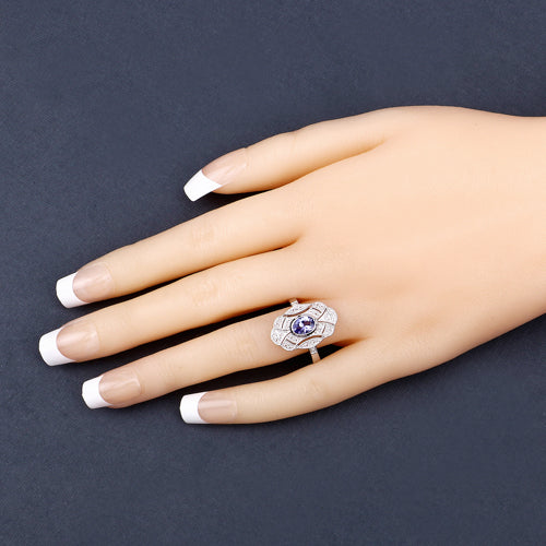 Bids.com 1.17 Carat Genuine Tanzanite and White Topaz .925 Sterling Silver Ring Rings