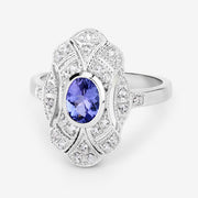 Bids.com 1.17 Carat Genuine Tanzanite and White Topaz .925 Sterling Silver Ring Rings