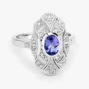 Bids.com 1.17 Carat Genuine Tanzanite and White Topaz .925 Sterling Silver Ring Rings