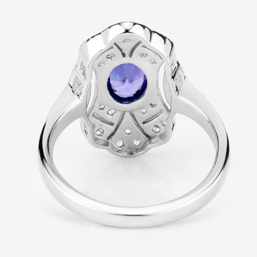 Bids.com 1.17 Carat Genuine Tanzanite and White Topaz .925 Sterling Silver Ring Rings