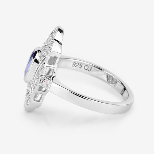 Bids.com 1.17 Carat Genuine Tanzanite and White Topaz .925 Sterling Silver Ring Rings