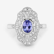 Bids.com 1.17 Carat Genuine Tanzanite and White Topaz .925 Sterling Silver Ring Rings