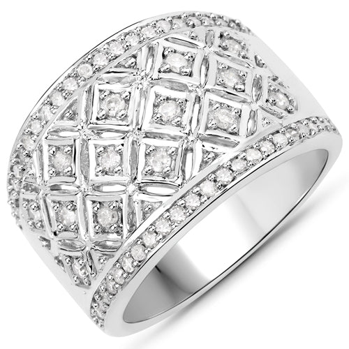 Bids.com 0.52 Carat Genuine White Diamond .925 Sterling Silver Ring Rings