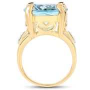 Bids.com 14K Yellow Gold Plated 12.98 Carat Genuine Blue Topaz and White Topaz .925 Sterling Silver Ring Rings