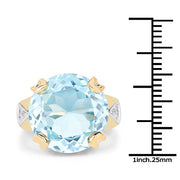 Bids.com 14K Yellow Gold Plated 12.98 Carat Genuine Blue Topaz and White Topaz .925 Sterling Silver Ring Rings