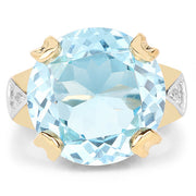 Bids.com 14K Yellow Gold Plated 12.98 Carat Genuine Blue Topaz and White Topaz .925 Sterling Silver Ring Rings
