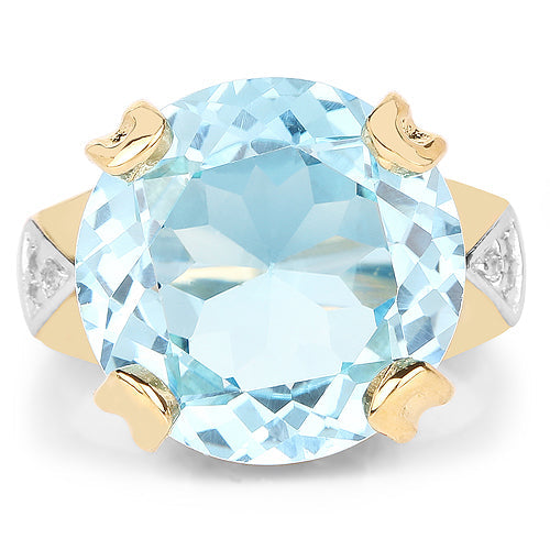 Bids.com 14K Yellow Gold Plated 12.98 Carat Genuine Blue Topaz and White Topaz .925 Sterling Silver Ring Rings