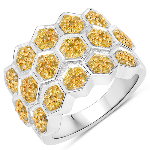 Bids.com 0.75 Carat Genuine Yellow Diamond .925 Sterling Silver Ring Rings