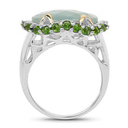 Bids.com Two Tone Plated 9.12 Carat Genuine Milky Aquamarine and Chrome Diopside .925 Sterling Silver Ring Rings