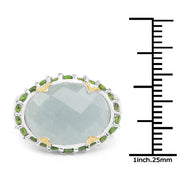 Bids.com Two Tone Plated 9.12 Carat Genuine Milky Aquamarine and Chrome Diopside .925 Sterling Silver Ring Rings