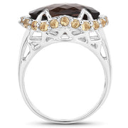 Bids.com 9.58 Carat Genuine Smoky Quartz and Citrine .925 Sterling Silver Ring Rings