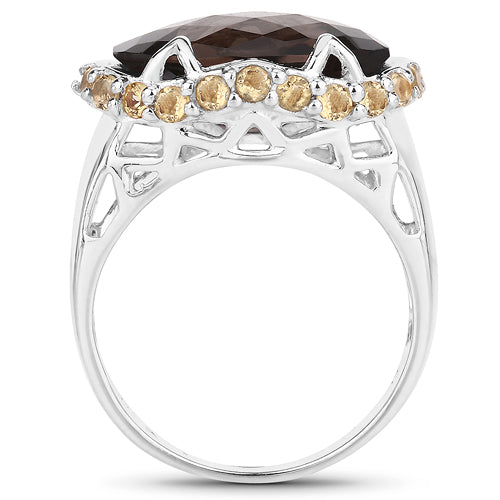 Bids.com 9.58 Carat Genuine Smoky Quartz and Citrine .925 Sterling Silver Ring Rings