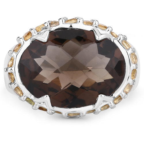 Bids.com 9.58 Carat Genuine Smoky Quartz and Citrine .925 Sterling Silver Ring Rings