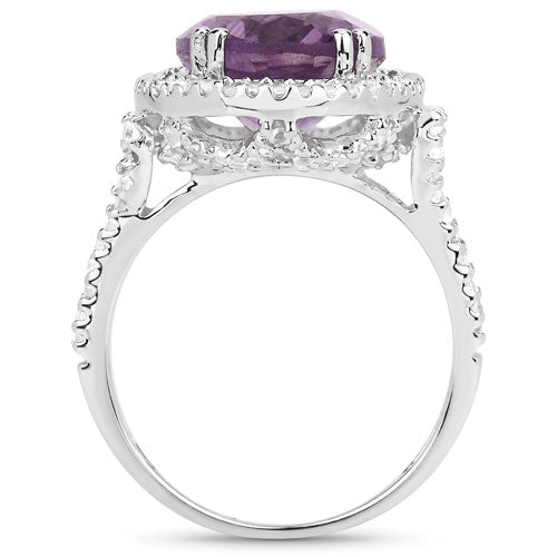Bids.com 5.55 Carat Genuine Amethyst & White Topaz .925 Sterling Silver Ring Rings