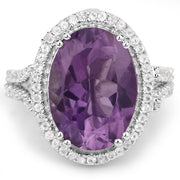 Bids.com 5.55 Carat Genuine Amethyst & White Topaz .925 Sterling Silver Ring Rings