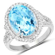 Bids.com 8.15 Carat Genuine Blue Topaz and White Topaz .925 Sterling Silver Ring Rings