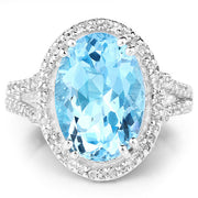 Bids.com 8.15 Carat Genuine Blue Topaz and White Topaz .925 Sterling Silver Ring Rings
