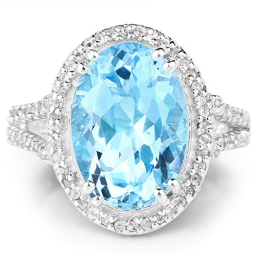 Bids.com 8.15 Carat Genuine Blue Topaz and White Topaz .925 Sterling Silver Ring Rings