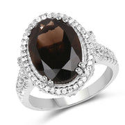 Bids.com 5.80 Carat Genuine Smoky Quartz & White Topaz .925 Sterling Silver Ring Rings