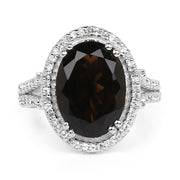 Bids.com 5.80 Carat Genuine Smoky Quartz & White Topaz .925 Sterling Silver Ring Rings