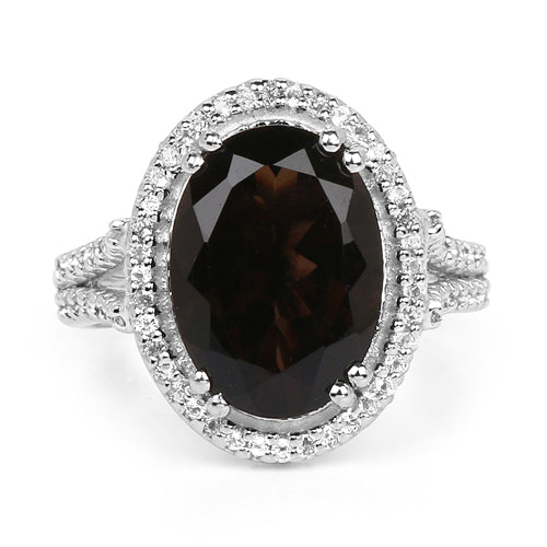 Bids.com 5.80 Carat Genuine Smoky Quartz & White Topaz .925 Sterling Silver Ring Rings