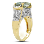 Bids.com 14K Yellow Gold Plated 6.81 Carat Genuine Green Amethyst & White Topaz .925 Sterling Silver Ring Rings