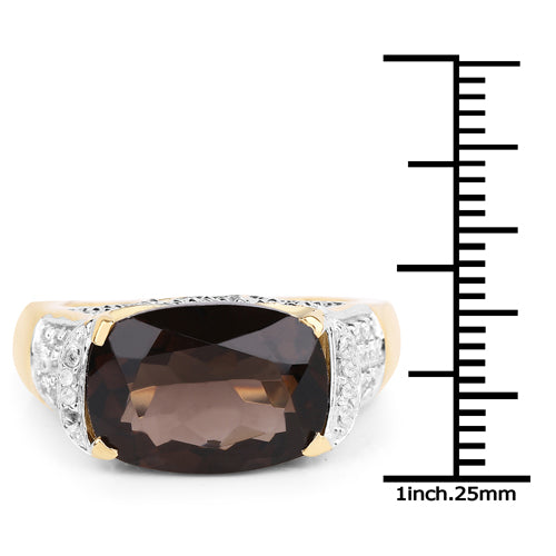 Bids.com 6.65 Carat Genuine Smoky Quartz and White Topaz .925 Sterling Silver Ring Rings