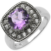 Bids.com 2.53 Carat Genuine Amethyst & Tanzanite .925 Sterling Silver Ring Rings
