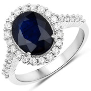 Bids.com 3.70 Carat Genuine Blue Sapphire and White Diamond 14K White Gold Ring Rings