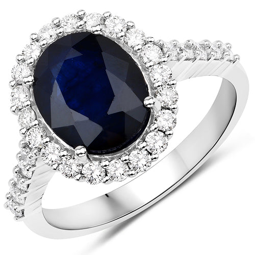 Bids.com 3.70 Carat Genuine Blue Sapphire and White Diamond 14K White Gold Ring Rings