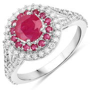Bids.com 1.95 Carat Genuine Ruby and White Diamond 14K White Gold Ring Rings