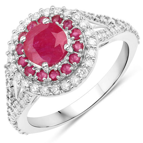 Bids.com 1.95 Carat Genuine Ruby and White Diamond 14K White Gold Ring Rings