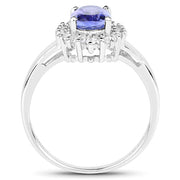Bids.com 1.45 Carat Genuine Tanzanite and White Zircon .925 Sterling Silver Ring Rings