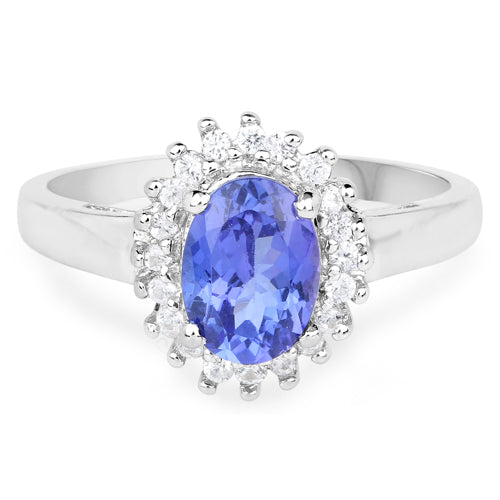 Bids.com 1.45 Carat Genuine Tanzanite and White Zircon .925 Sterling Silver Ring Rings